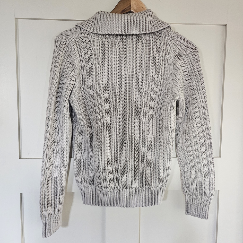 L.L. Bean Light Gray Ribbed Button-Front Cardigan - Picture 3 of 7